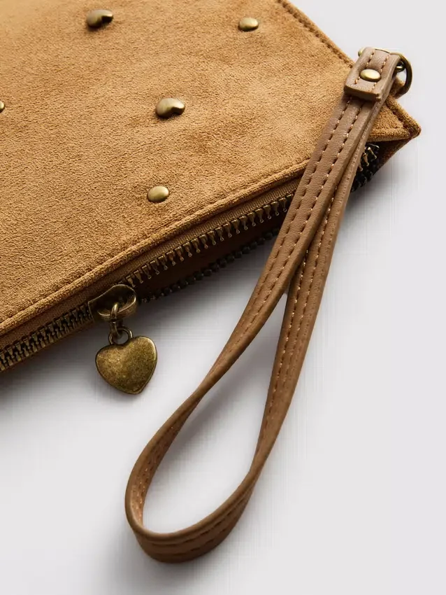 Heart stud wristlet pouch