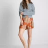 High-waisted printed shorts
