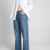 High-waisted straight-leg jeans