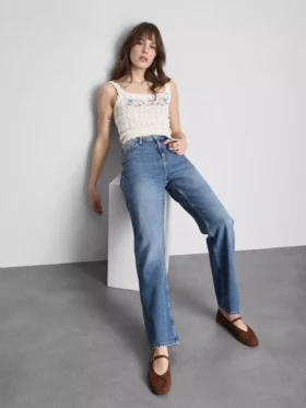 High-waisted straight-leg jeans