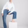 High-waisted straight-leg jeans