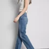High-waisted straight-leg jeans