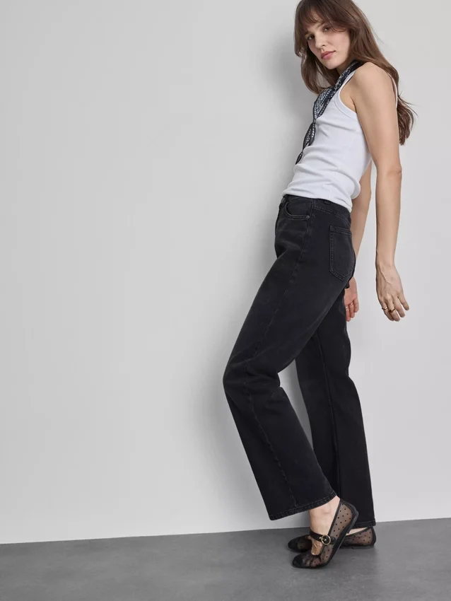 High-waisted straight-leg jeans
