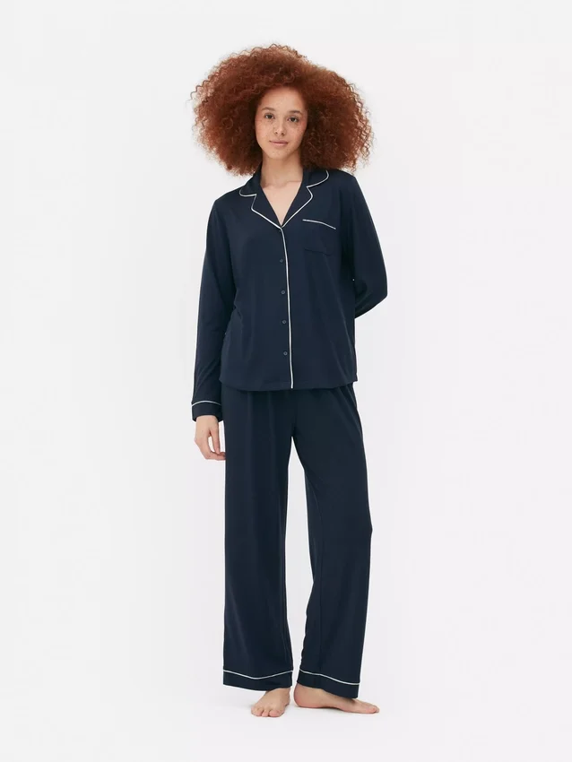 Jersey knit long sleeve boyfriend pajama set