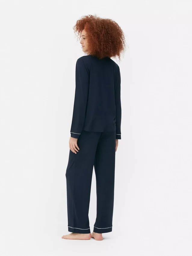 Jersey knit long sleeve boyfriend pajama set