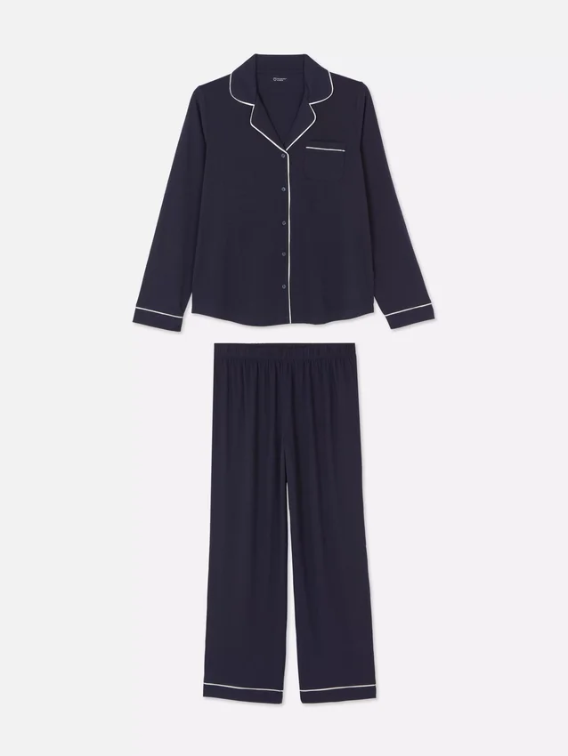 Jersey knit long sleeve boyfriend pajama set