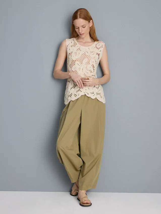 Knitted asymmetrical crochet tank