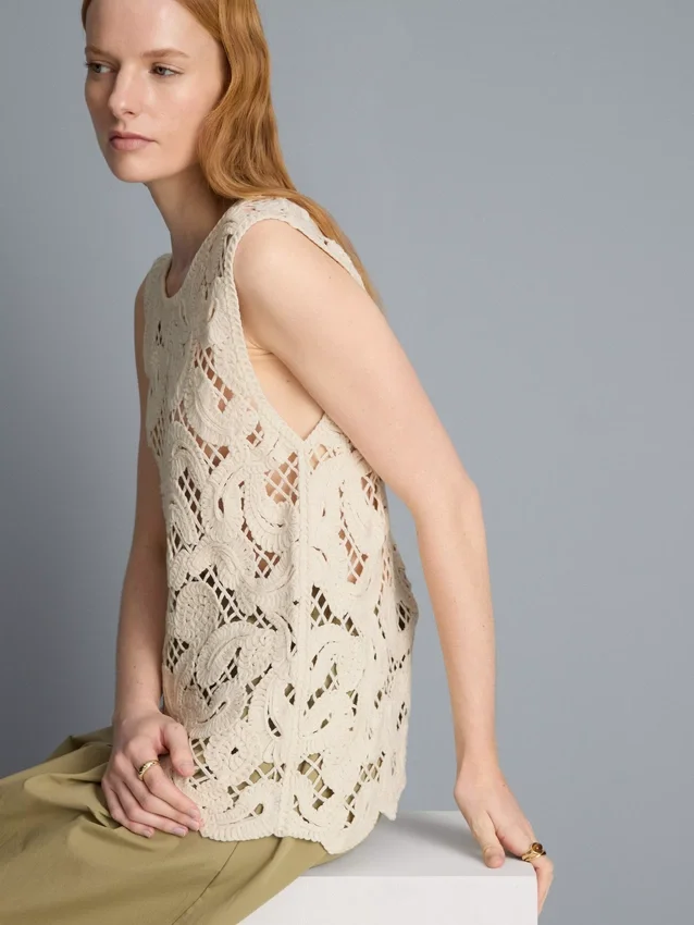 Knitted asymmetrical crochet tank