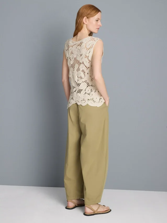 Knitted asymmetrical crochet tank