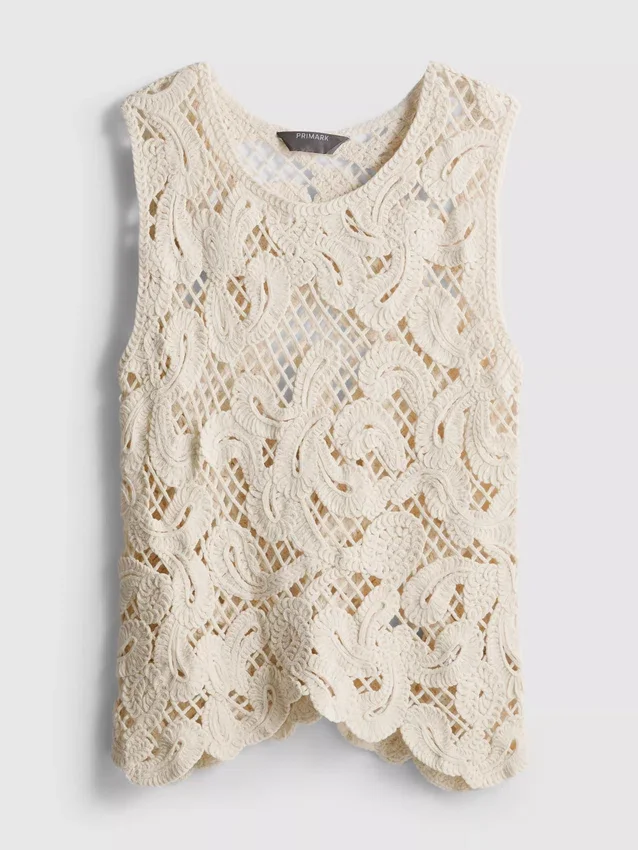 Knitted asymmetrical crochet tank