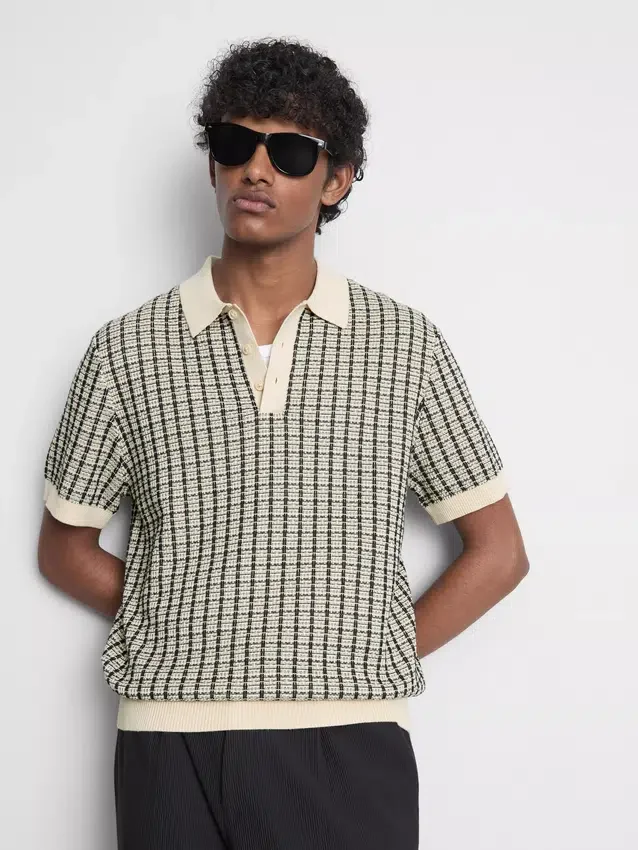Knitted check polo shirt