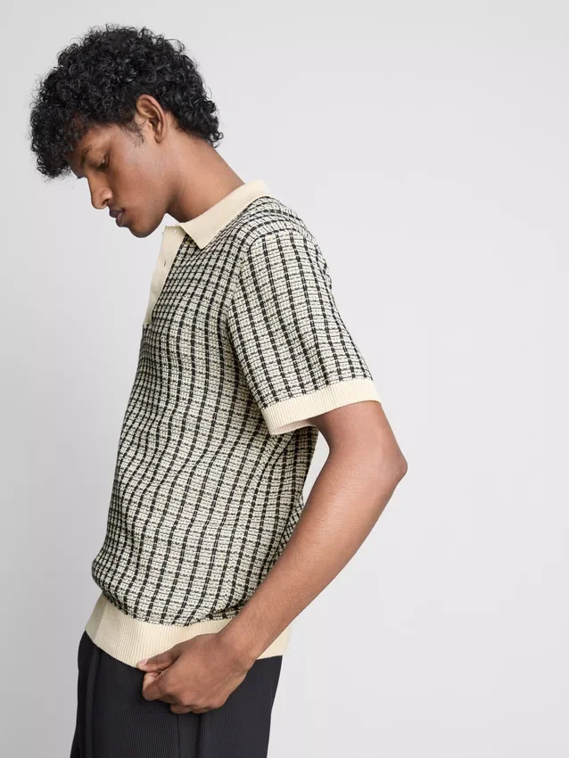 Knitted check polo shirt