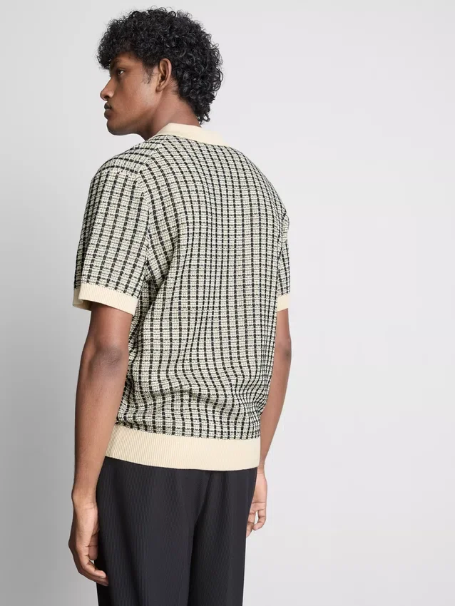 Knitted check polo shirt