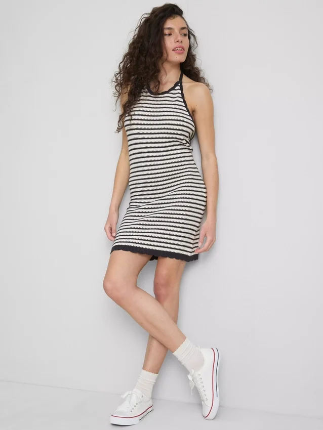 Knitted stripe halter dress