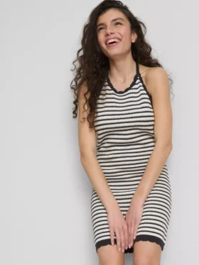 Knitted stripe halter dress