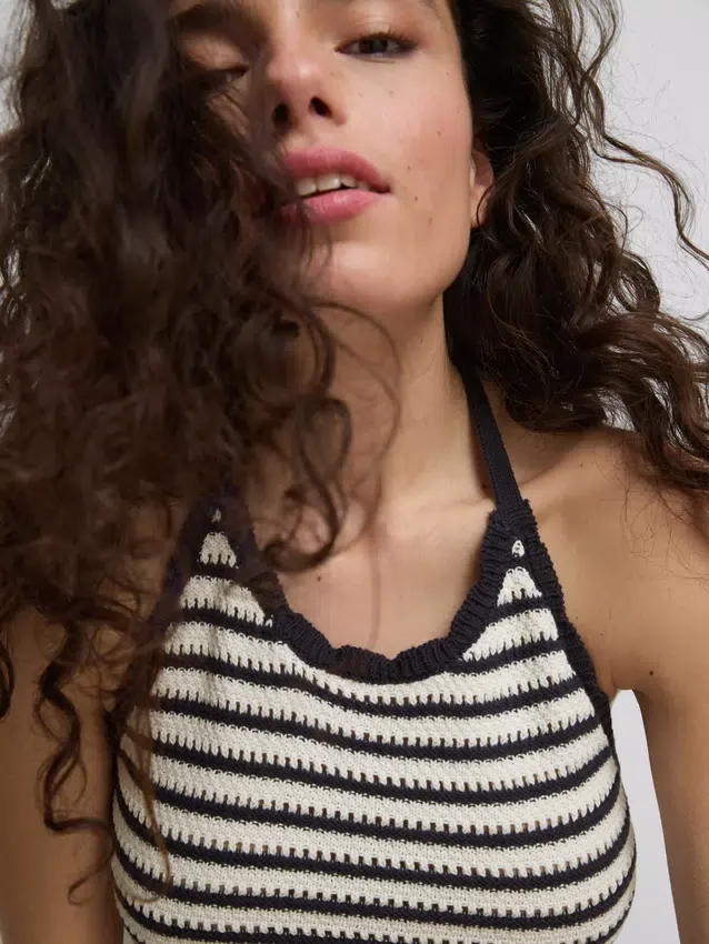 Knitted stripe halter dress