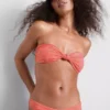 Knot-detail striped bandeau bikini top