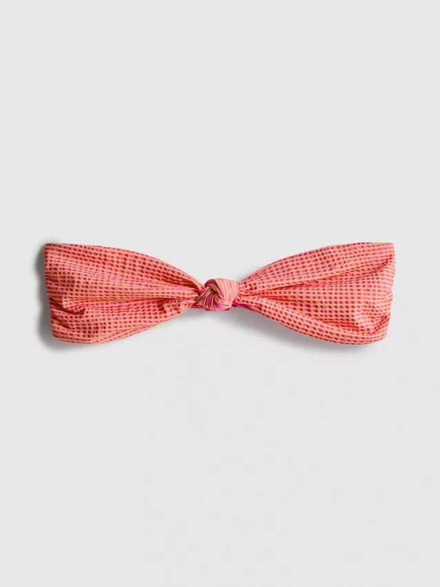 Knot-detail striped bandeau bikini top