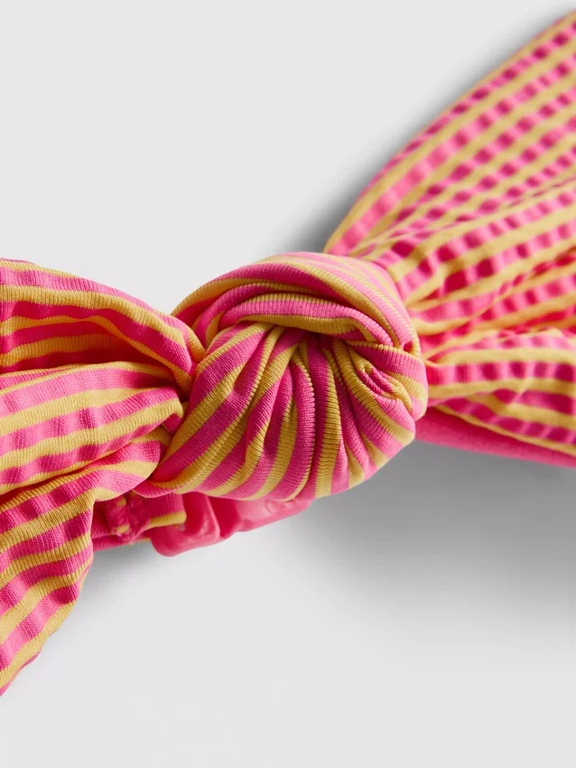 Knot-detail striped bandeau bikini top