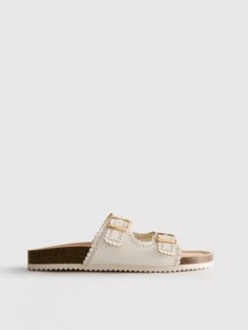 Lasercut detail footbed sandals