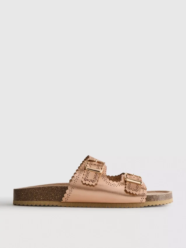 Lasercut detail footbed sandals