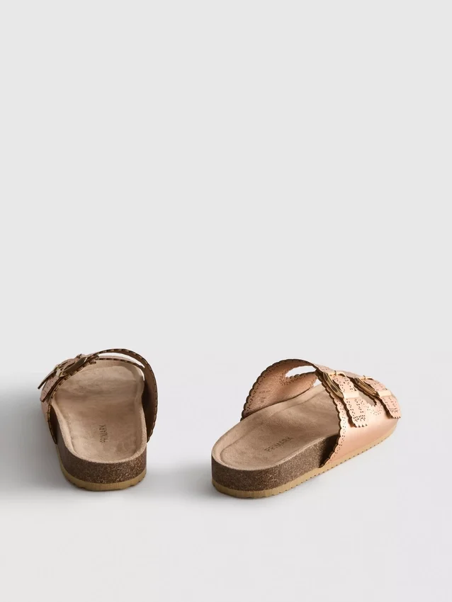 Lasercut detail footbed sandals