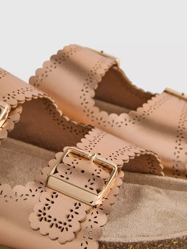 Lasercut detail footbed sandals