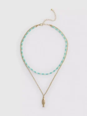 Layered beaded fish necklace
