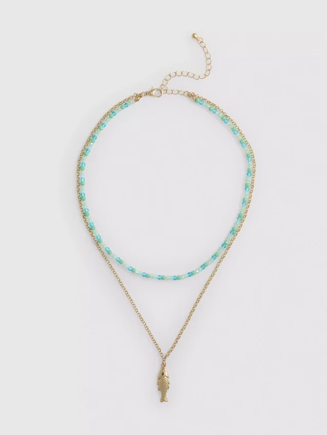 Layered beaded fish necklace