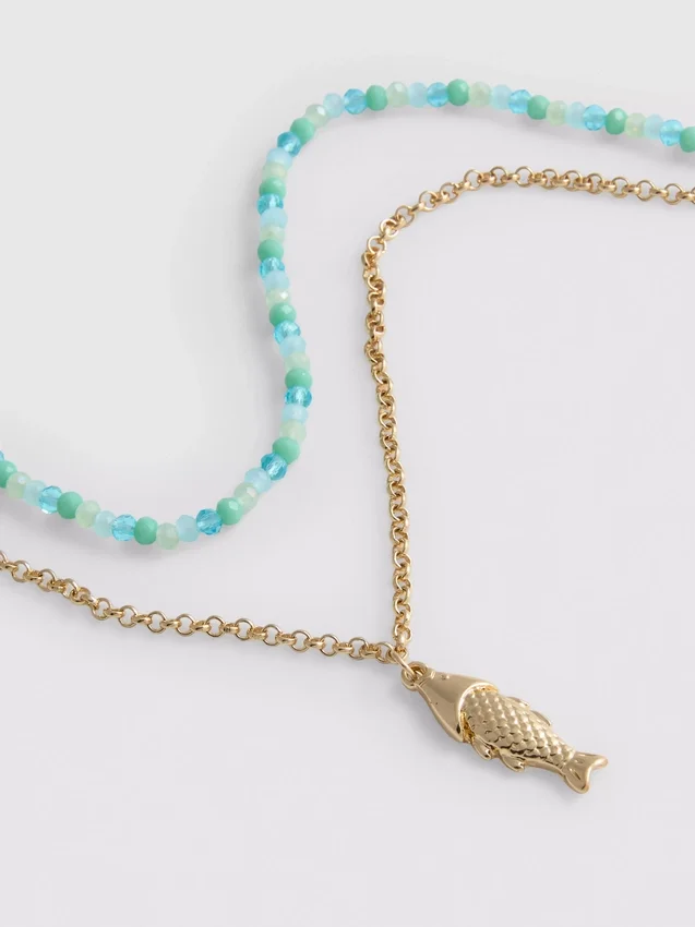 Layered beaded fish necklace