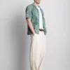 Leaf-embroidered short-sleeve button-down shirt