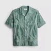 Leaf-embroidered short-sleeve button-down shirt