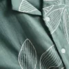 Leaf-embroidered short-sleeve button-down shirt