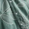 Leaf-embroidered short-sleeve button-down shirt
