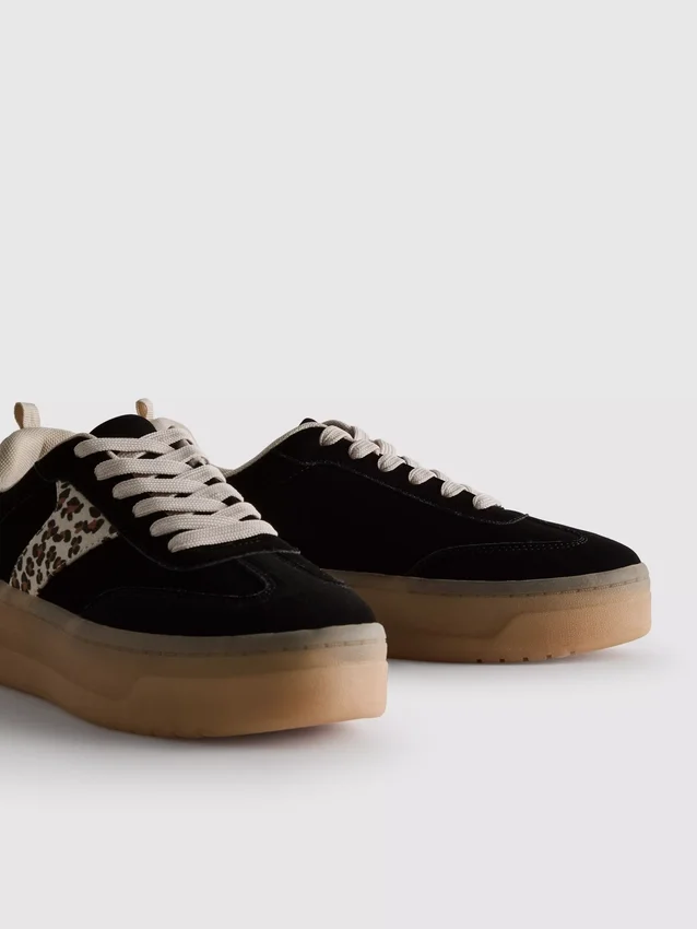 Leopard print chunky gum sole sneakers