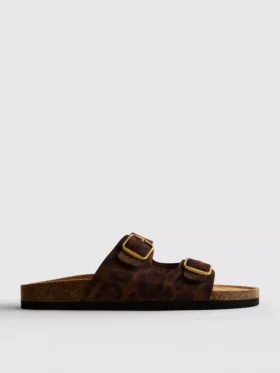 Leopard-print double-strap footbed sandals