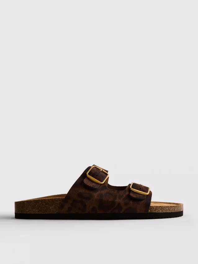 Leopard-print double-strap footbed sandals