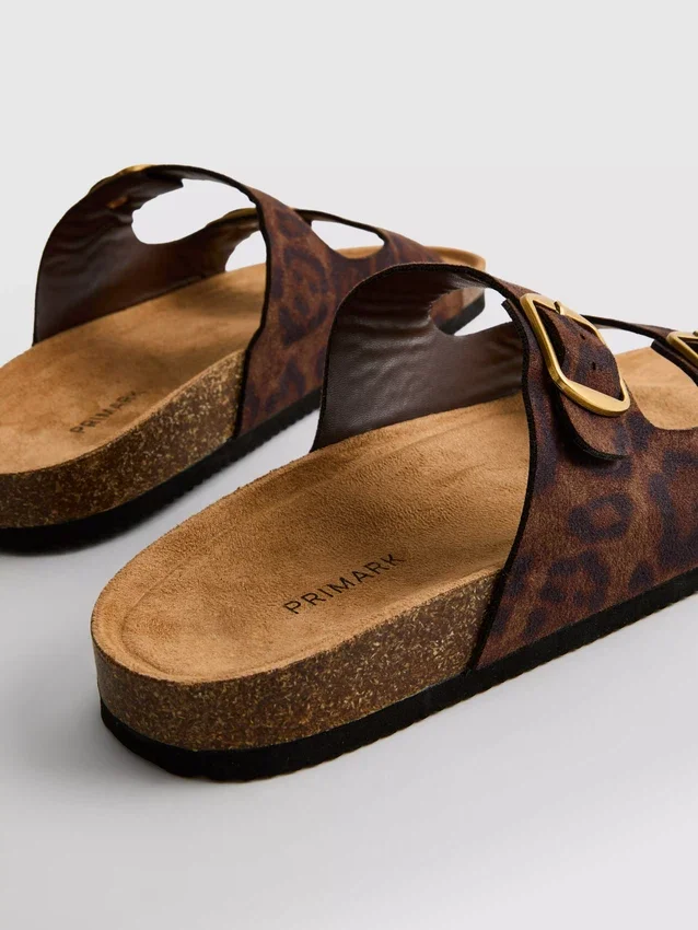 Leopard-print double-strap footbed sandals