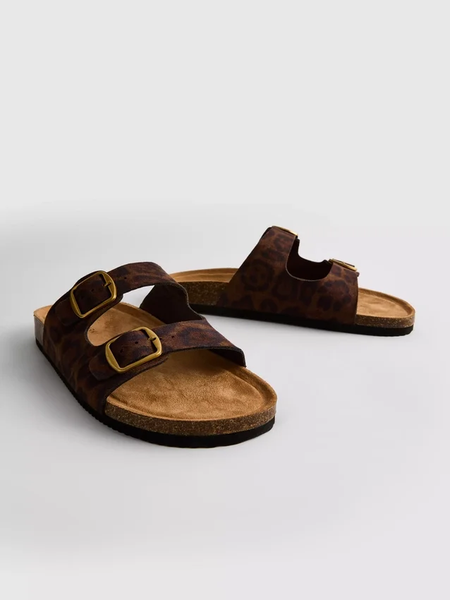 Leopard-print double-strap footbed sandals