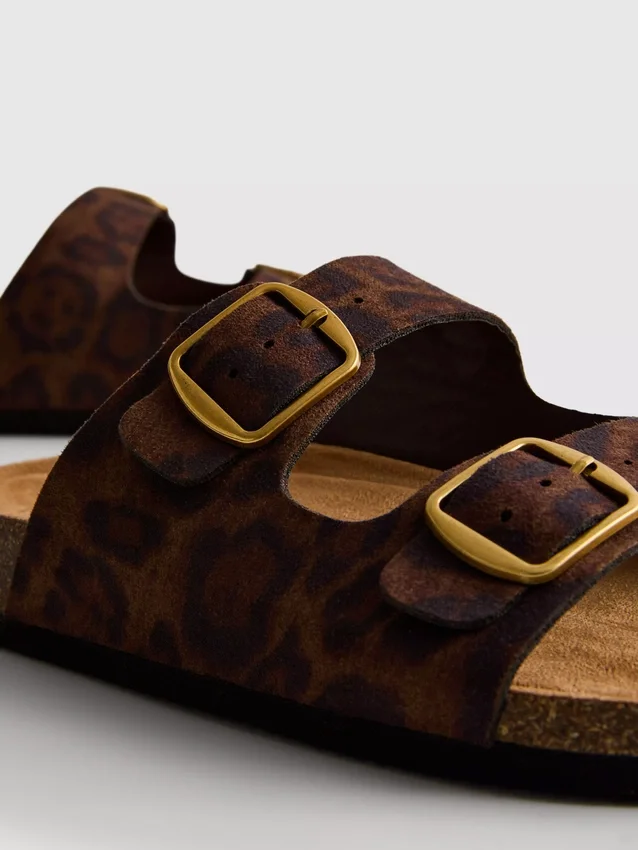 Leopard-print double-strap footbed sandals