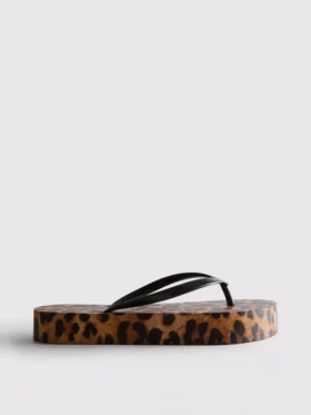 Leopard print flatform flip flops