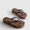 Leopard print flatform flip flops