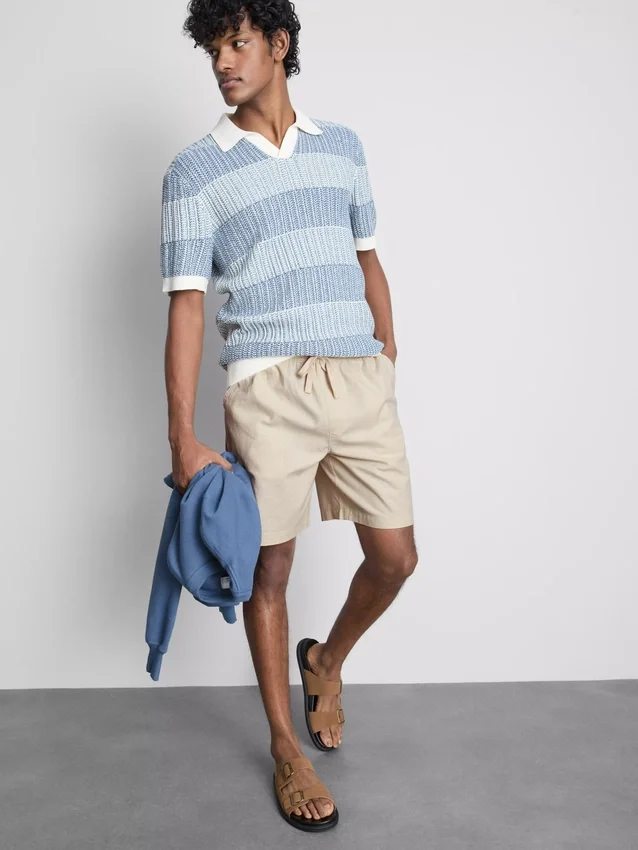 Linen blend drawstring shorts