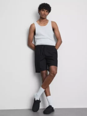 Linen blend drawstring shorts