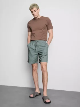Linen blend drawstring shorts