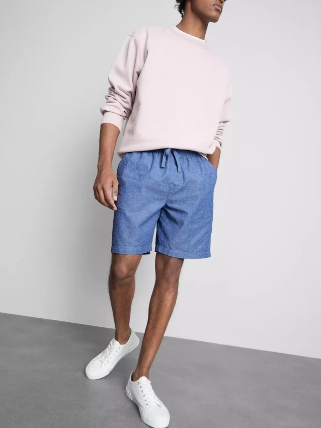 Linen blend drawstring shorts