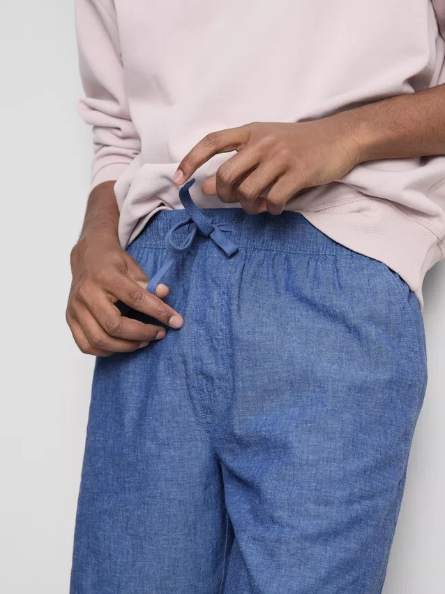 Linen blend drawstring shorts