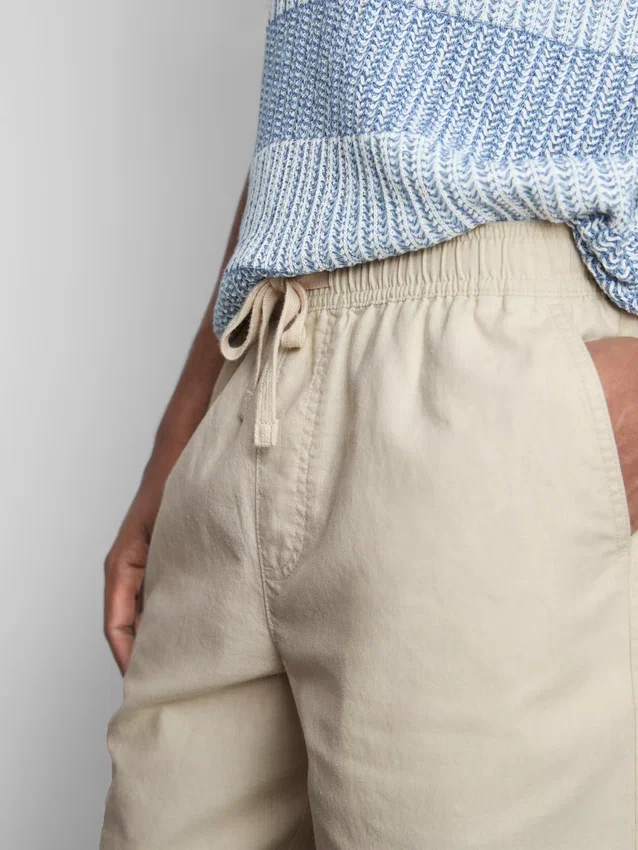 Linen blend drawstring shorts