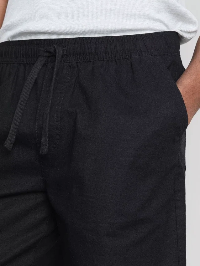 Linen blend drawstring shorts