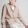 Linen-blend grandad collar shirt
